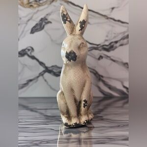 The Bridge Collection: Distressed White Ceramic Small Weathered Rabbit Statue